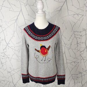 Talbots Fairisle Holiday Bird 30% Wool Knit Crewneck Sweater